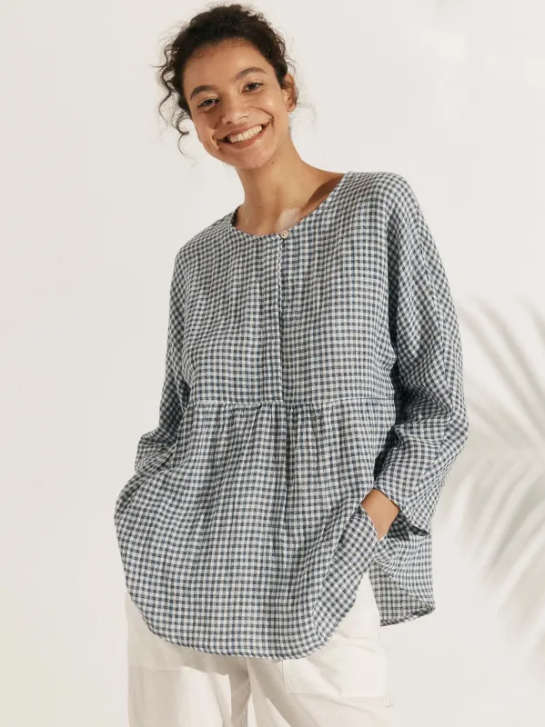 Linen Checked Long-Sleeved Top CAROLINE sold by Lintico