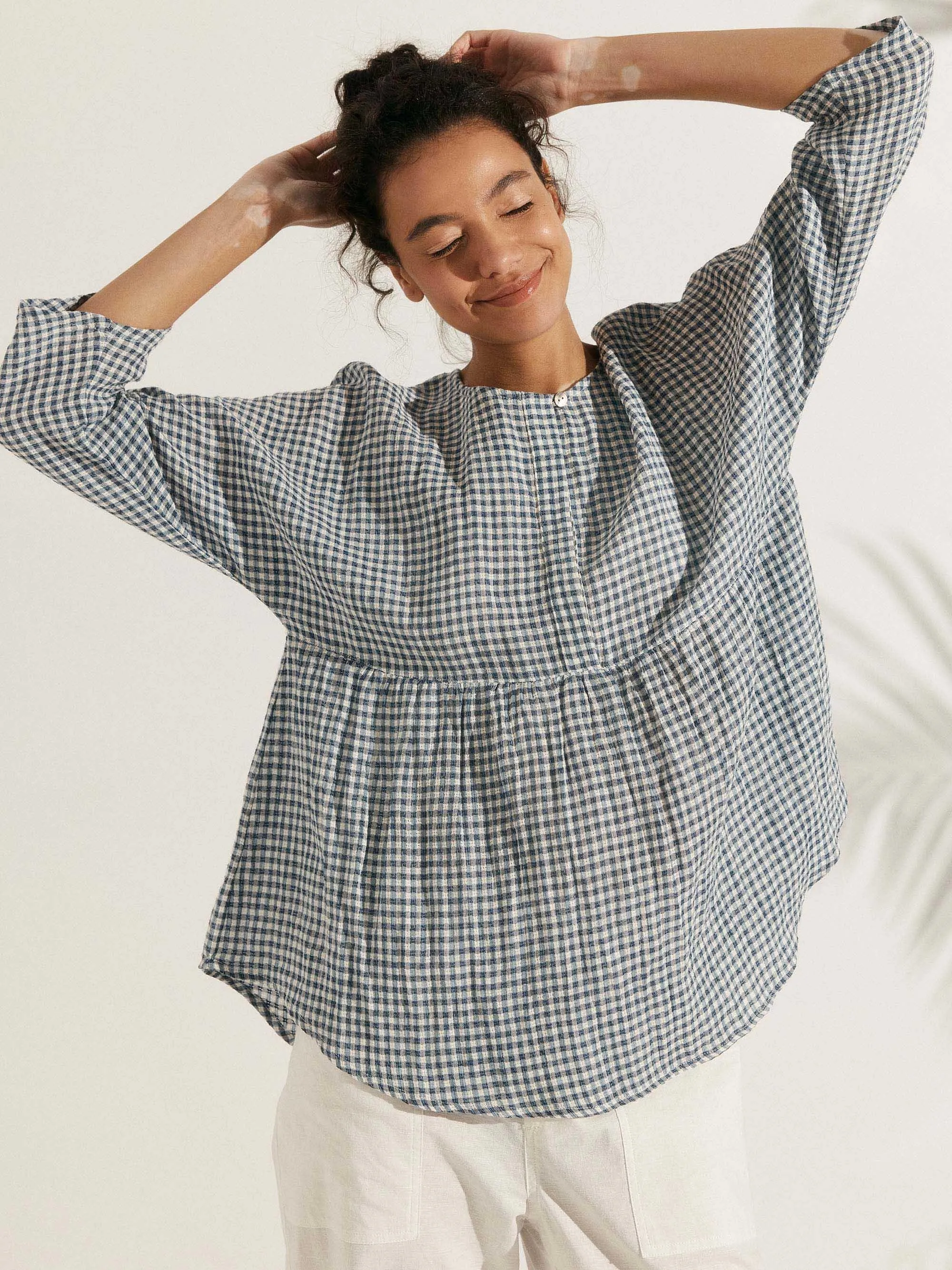 Linen Checked Long-Sleeved Top CAROLINE sold by Lintico product image thumbnail 4