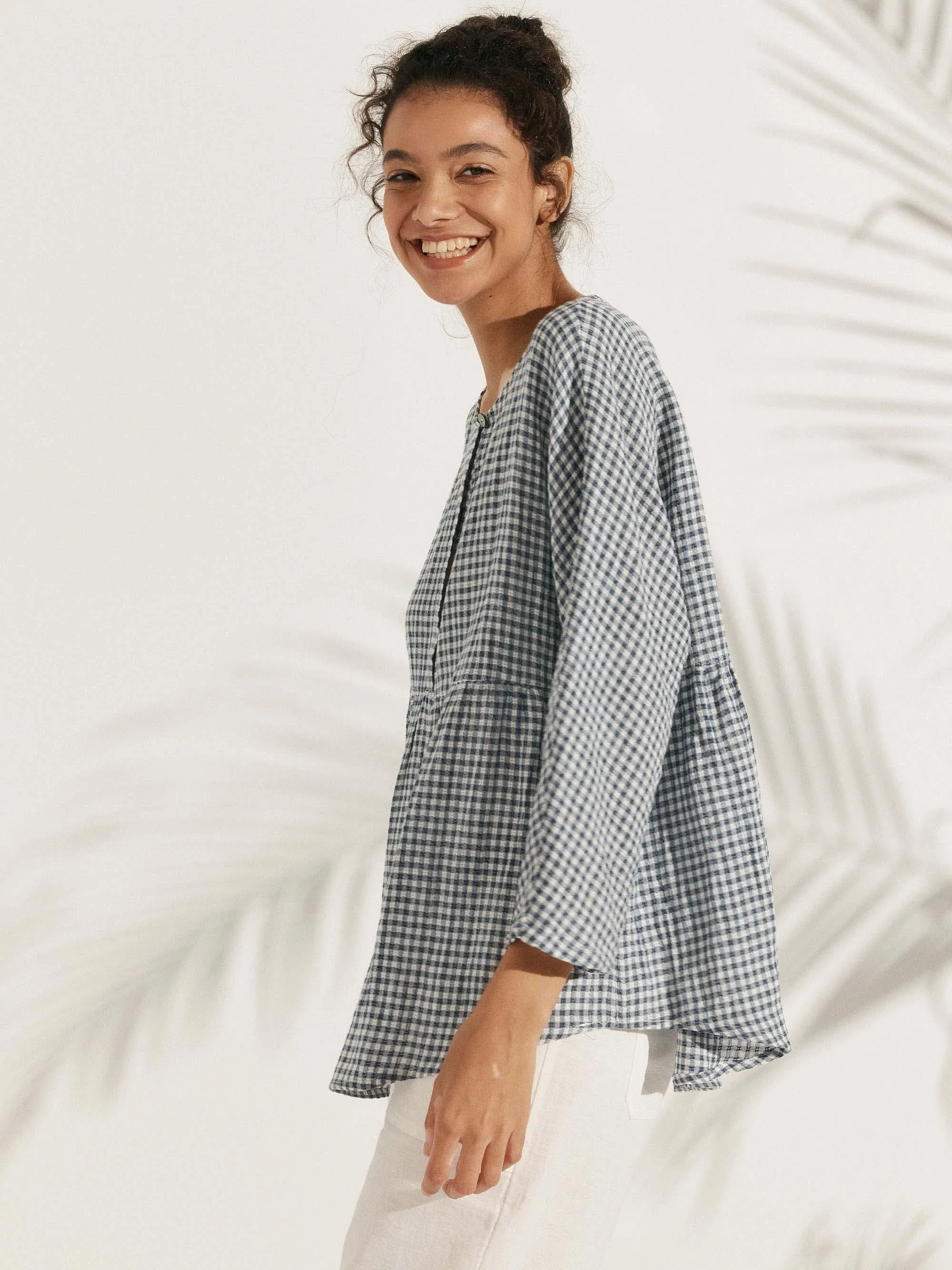 Linen Checked Long-Sleeved Top CAROLINE sold by Lintico product image thumbnail 5