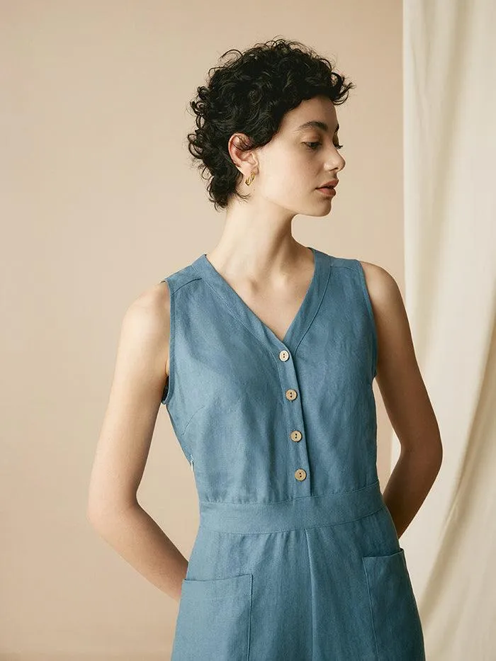 100% Linen V-Neck Jumpsuit URIELLE sold by Lintico product image thumbnail 5