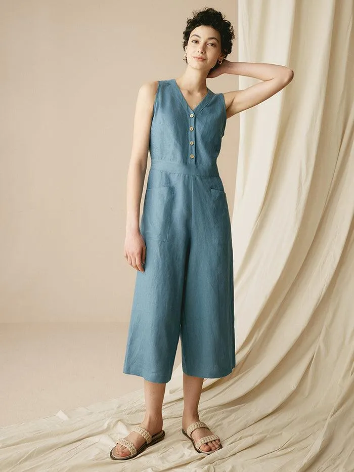 100% Linen V-Neck Jumpsuit URIELLE sold by Lintico product image thumbnail 4