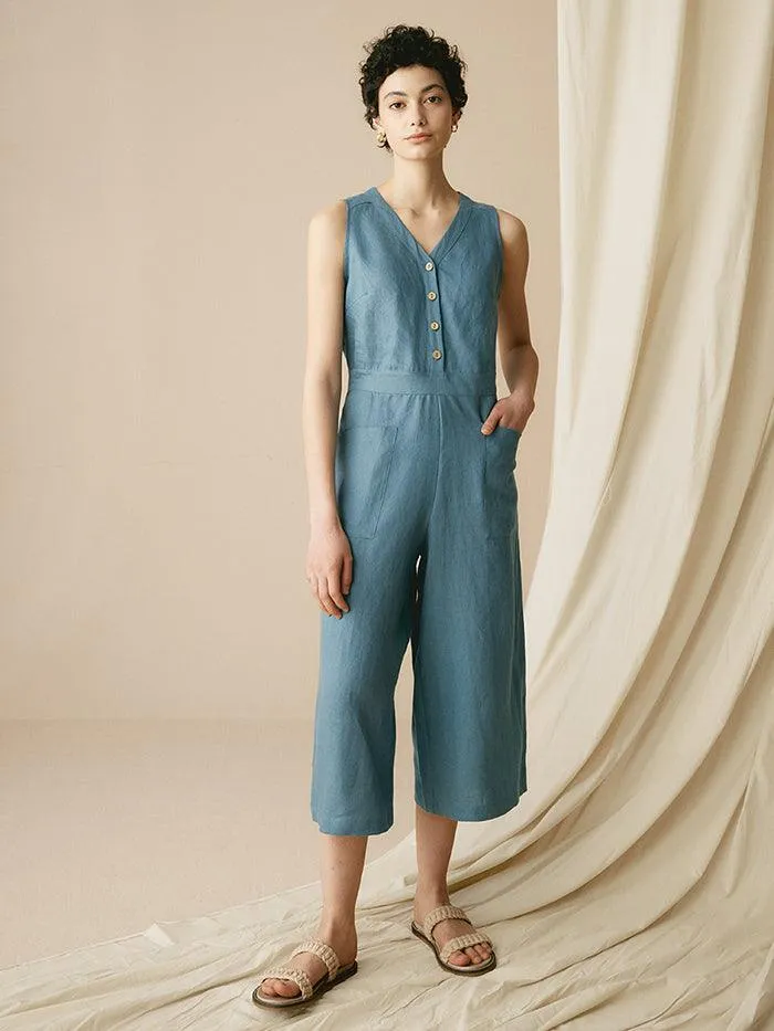 100% Linen V-Neck Jumpsuit URIELLE sold by Lintico