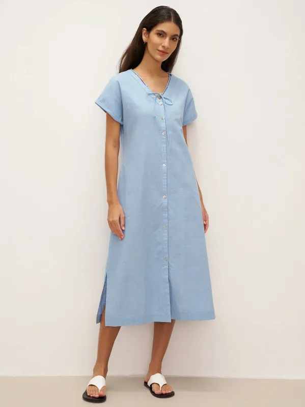 Linen Ladder Tie Simple Dress TAMARA sold by Lintico
