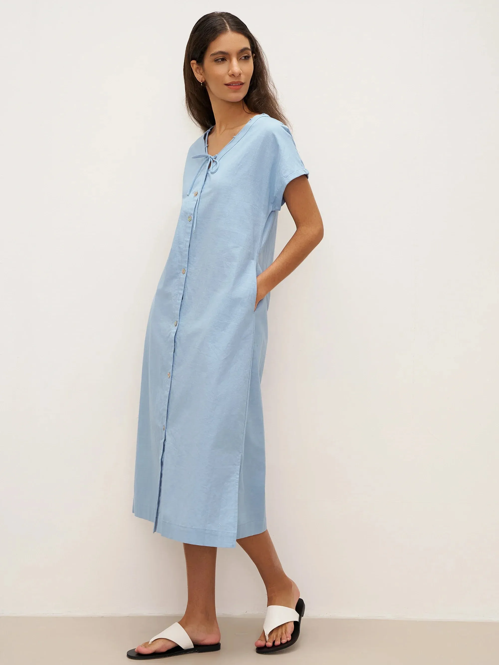 Linen Ladder Tie Simple Dress TAMARA sold by Lintico product image thumbnail 2