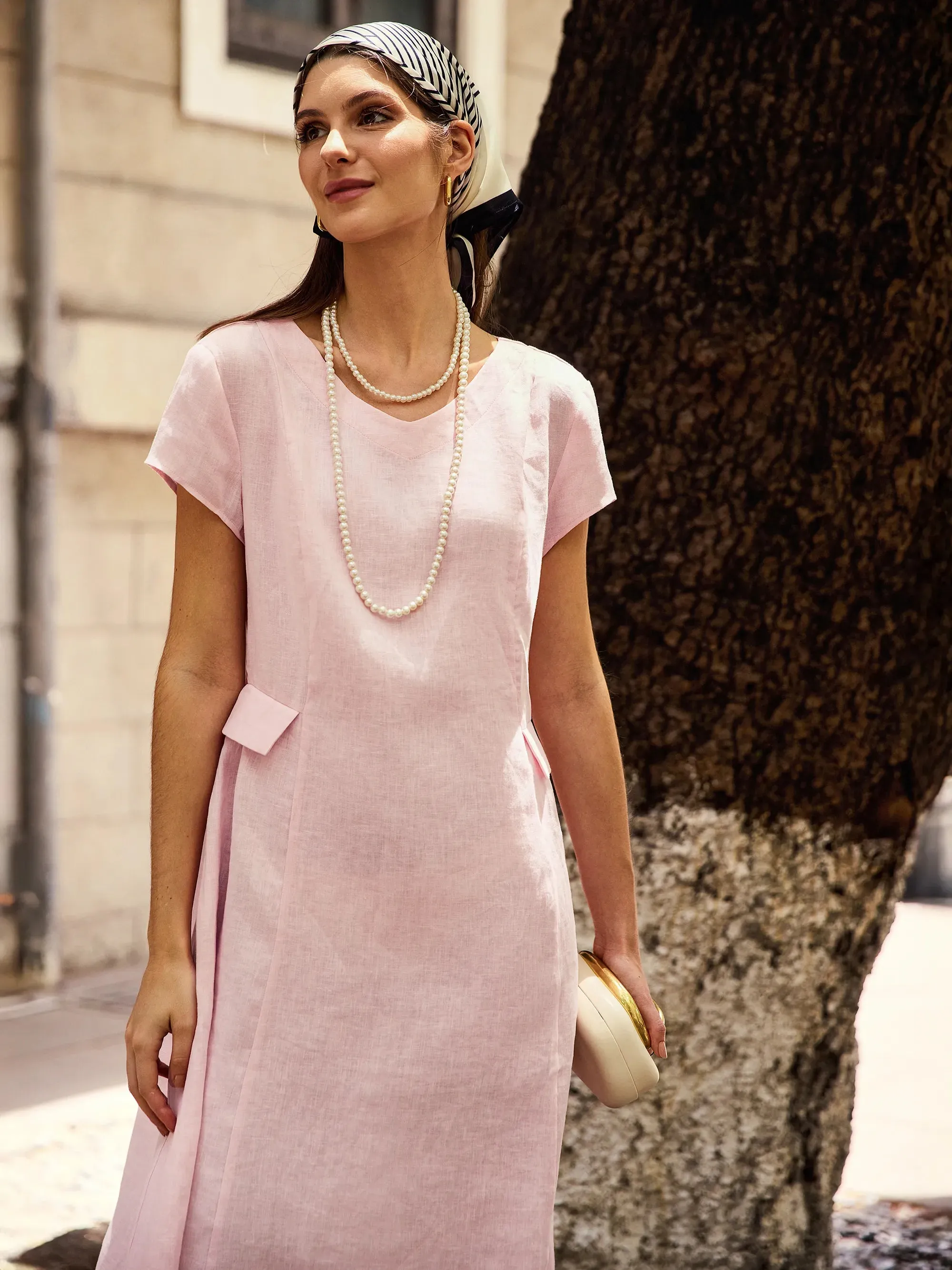 100% Linen Natural Summer V-Neck Dress ALEXA sold by Lintico product image thumbnail 5