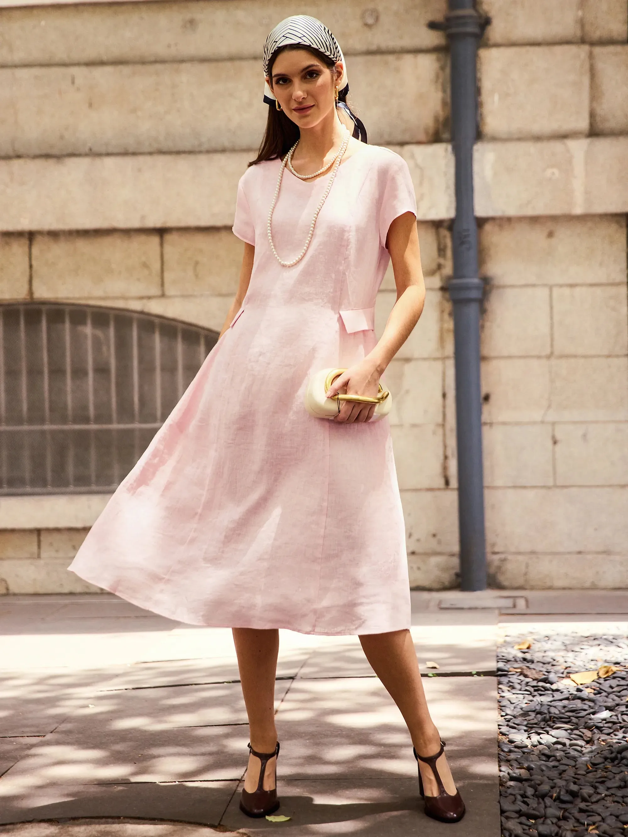 100% Linen Natural Summer V-Neck Dress ALEXA sold by Lintico product image thumbnail 4