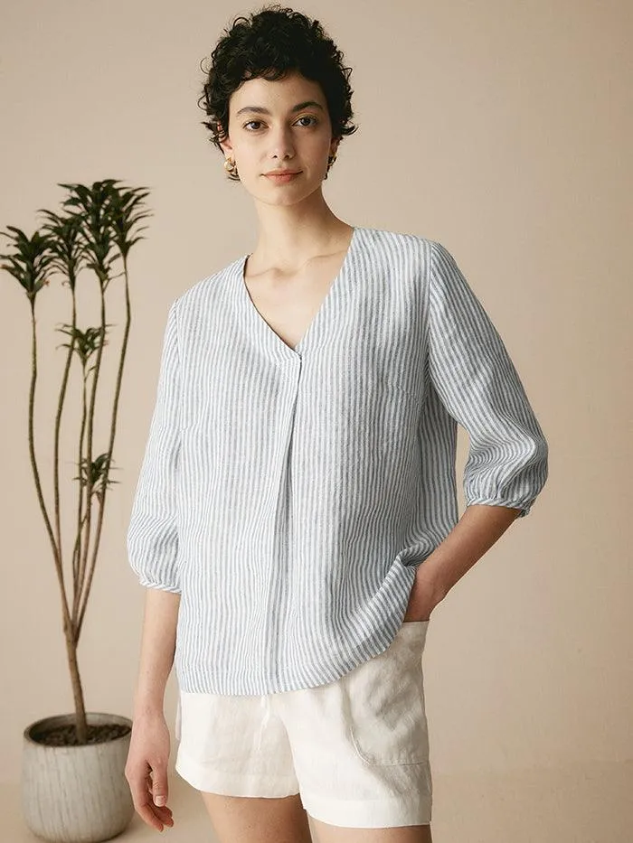 100% Linen Puff Sleeves Top LEAH sold by Lintico