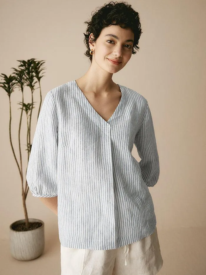 100% Linen Puff Sleeves Top LEAH sold by Lintico product image thumbnail 3