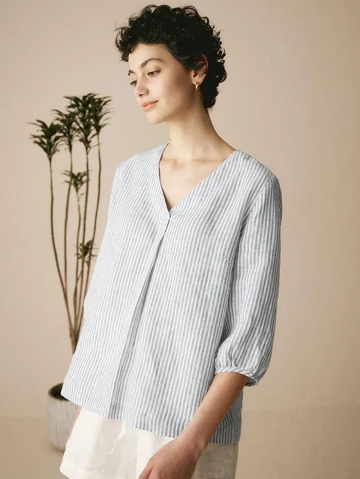 100% Linen Puff Sleeves Top LEAH sold by Lintico product image thumbnail 2