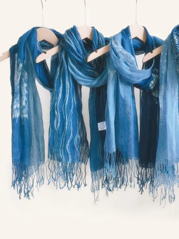Artisanal 100% Linen Wax-Dyed Scarf sold by Lintico
