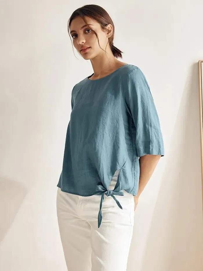 100% Linen Side-Tie Button-Back Boxy Top ELSIE sold by Lintico product image thumbnail 5