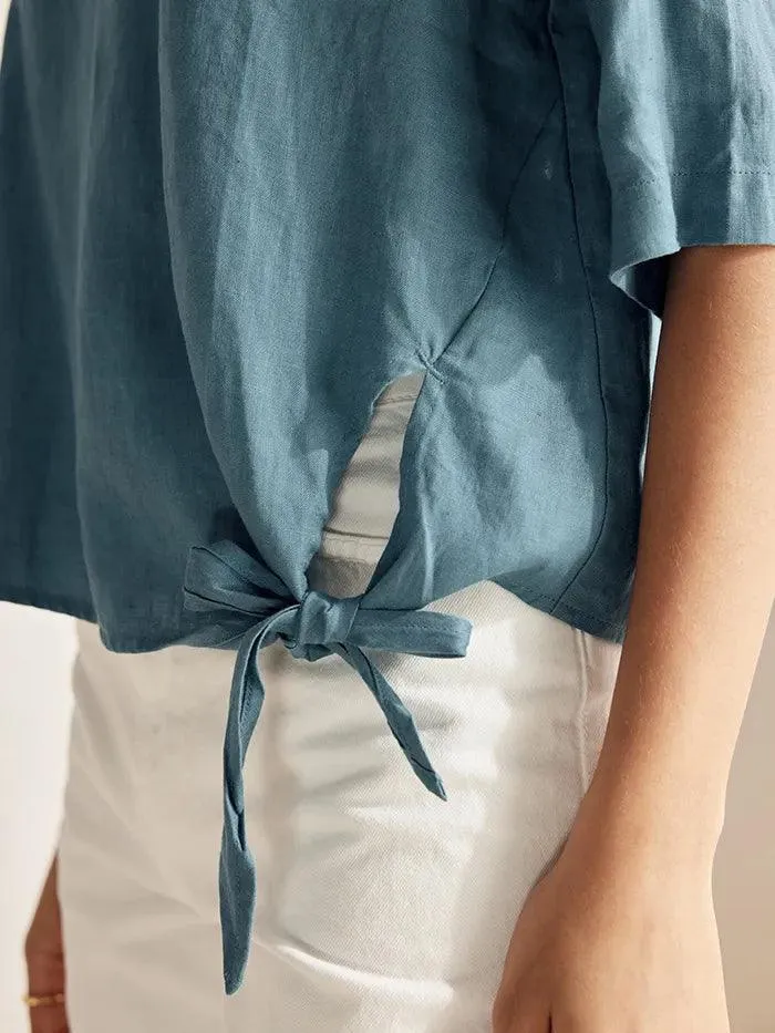 100% Linen Side-Tie Button-Back Boxy Top ELSIE sold by Lintico product image thumbnail 4