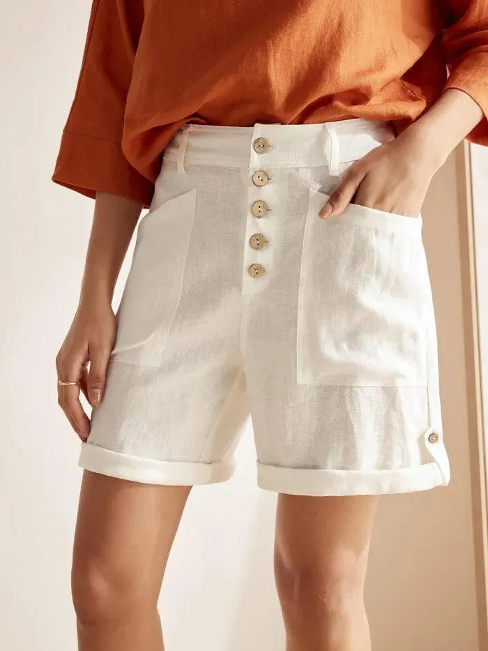 Linen Button-Fly Quarter Shorts LUCY sold by Lintico
