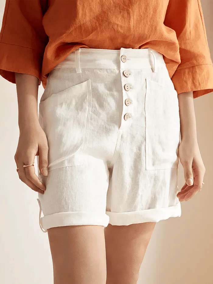 Linen Button-Fly Quarter Shorts LUCY sold by Lintico product image thumbnail 3