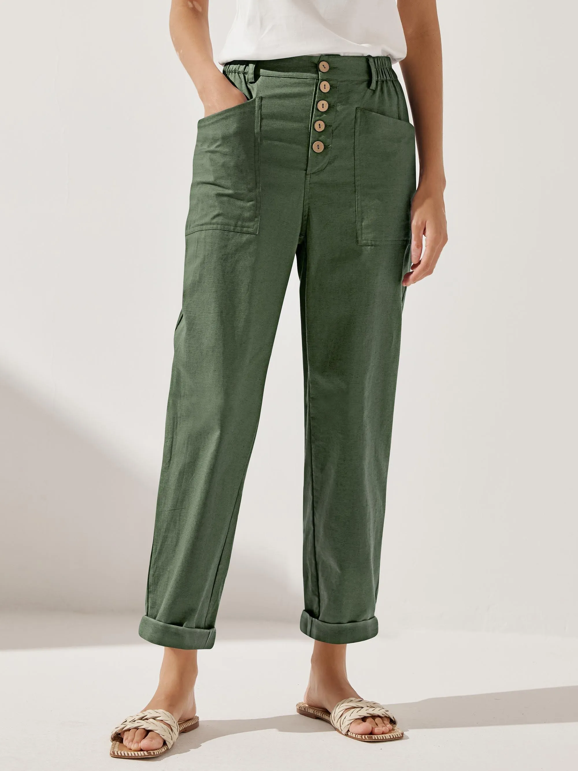 Linen Simple Button Fly Trousers HEIDI sold by Lintico product image thumbnail 2