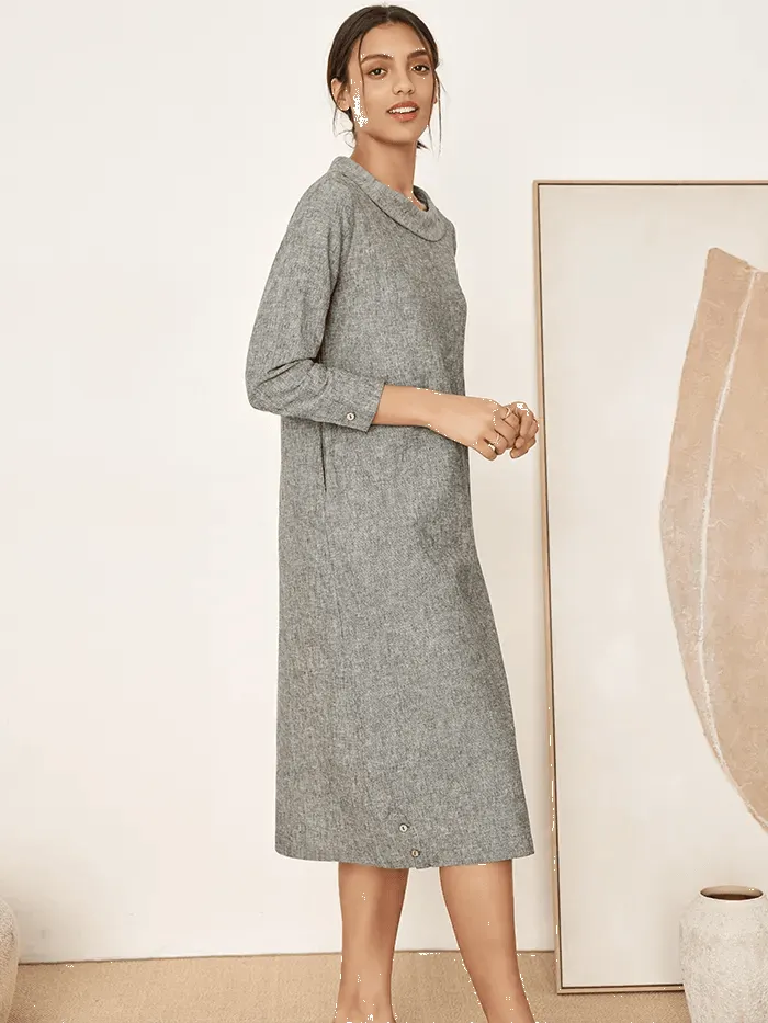 Linen Round Soft-Fold Collar Midi Dress MELLOW sold by Lintico product image thumbnail 3