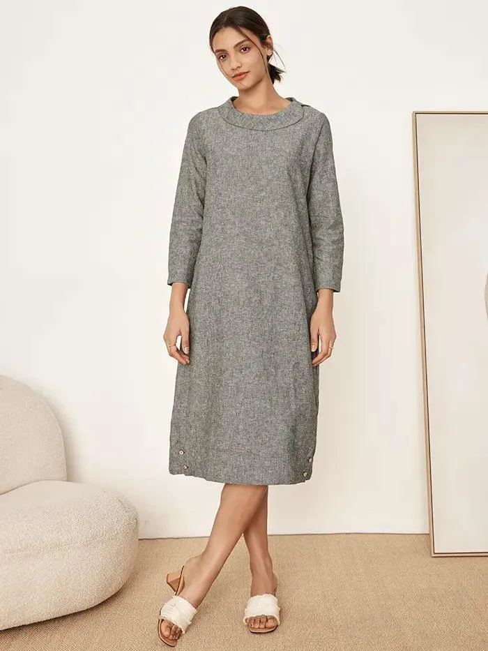 Linen Round Soft-Fold Collar Midi Dress MELLOW sold by Lintico product image thumbnail 5