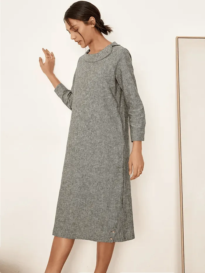 Linen Round Soft-Fold Collar Midi Dress MELLOW sold by Lintico product image thumbnail 2