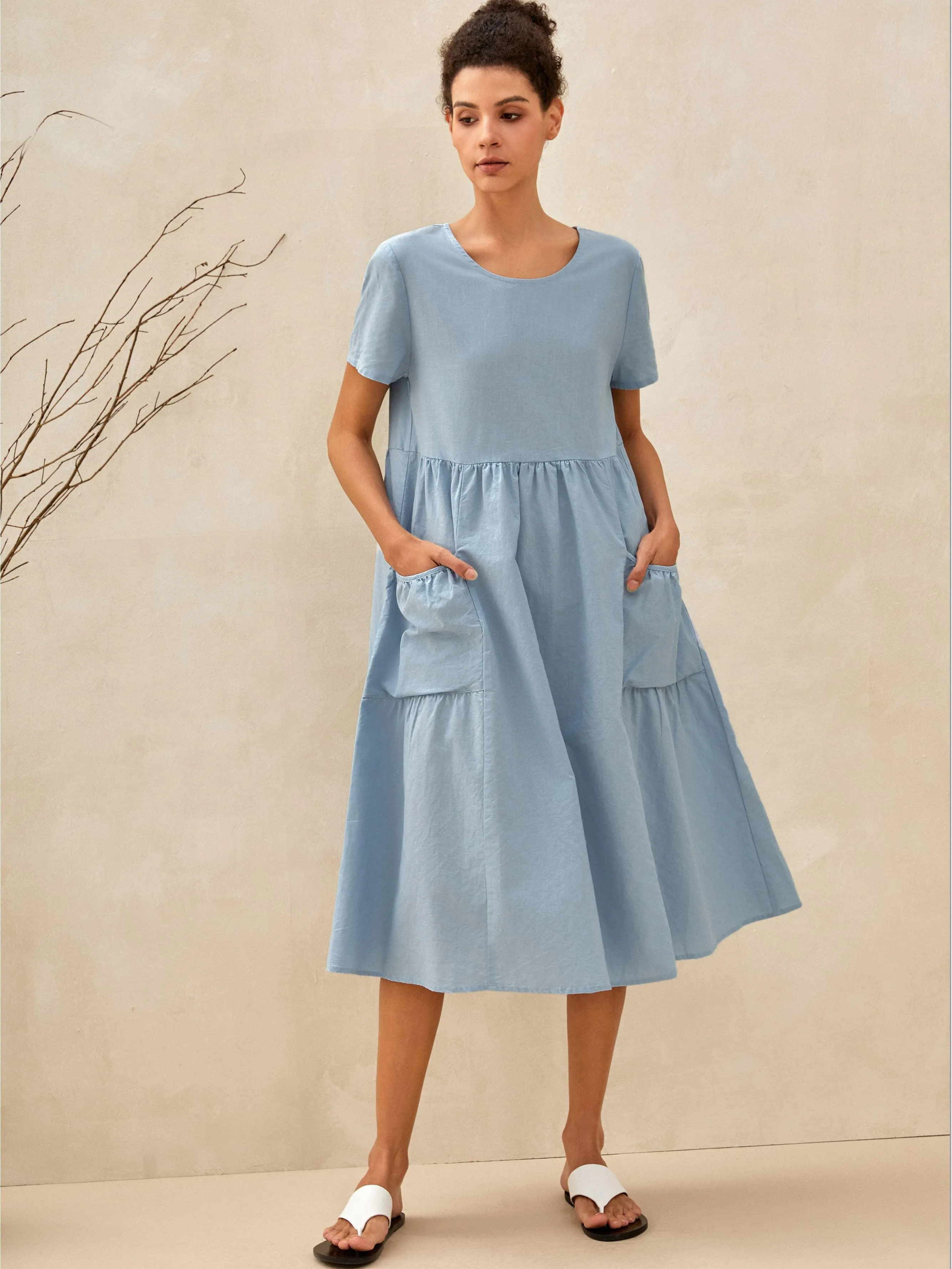 Linen Patch Pocket Loose Hem Resort Dress FRANKIE sold by Lintico