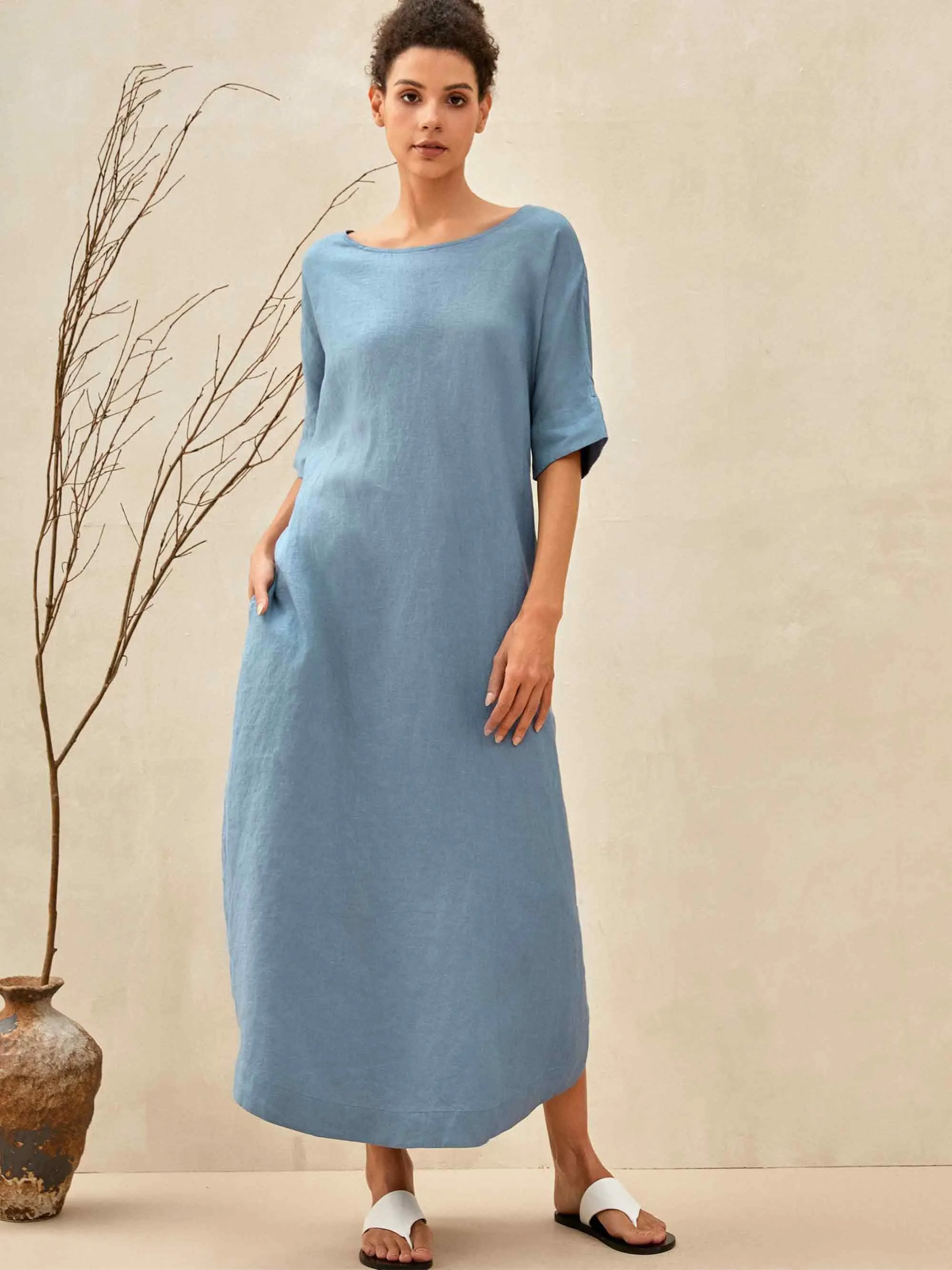 100% Linen Loose Fit Kimono Maxi Dress MADDIE sold by Lintico product image thumbnail 2