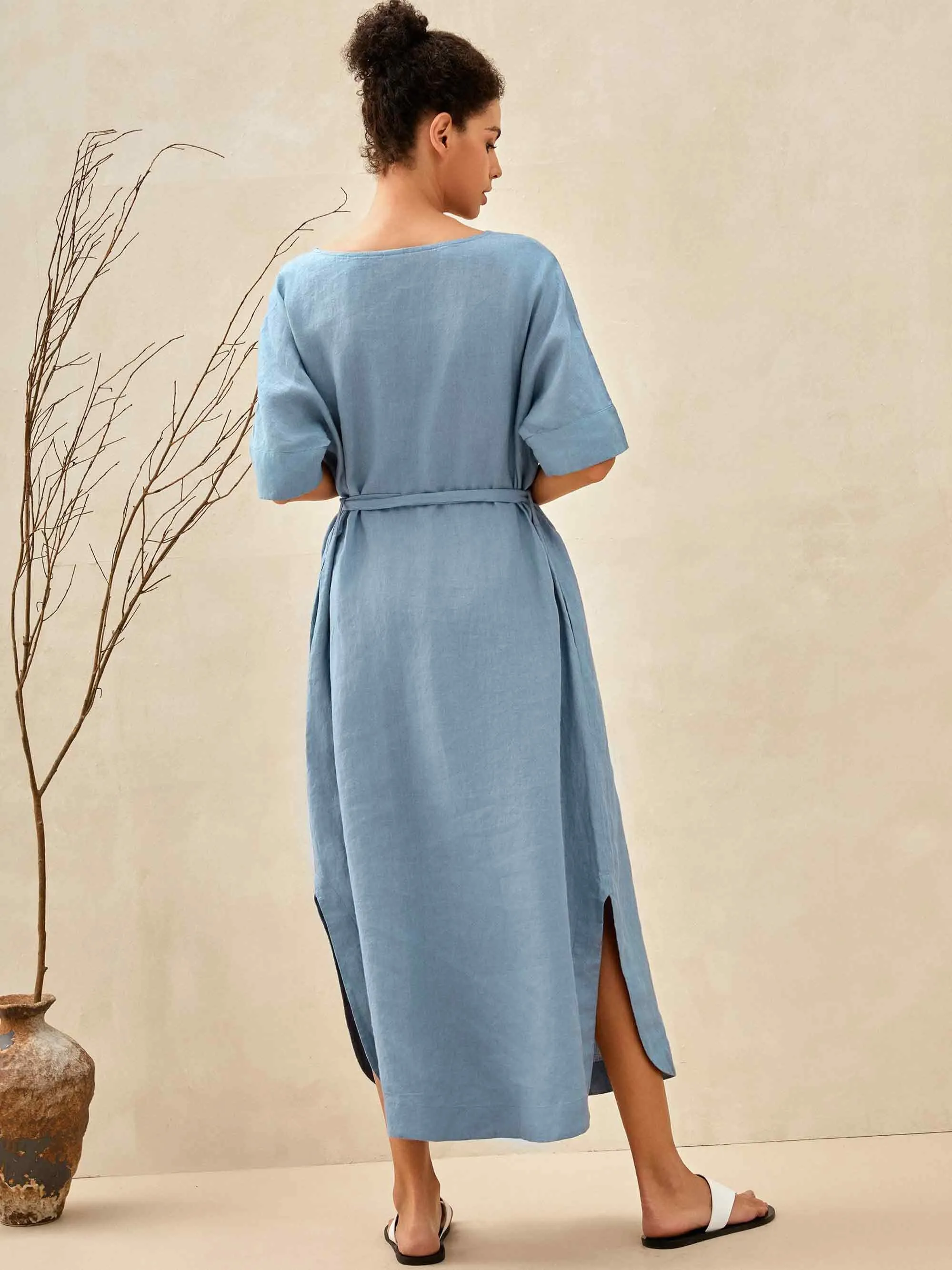 100% Linen Loose Fit Kimono Maxi Dress MADDIE sold by Lintico product image thumbnail 5