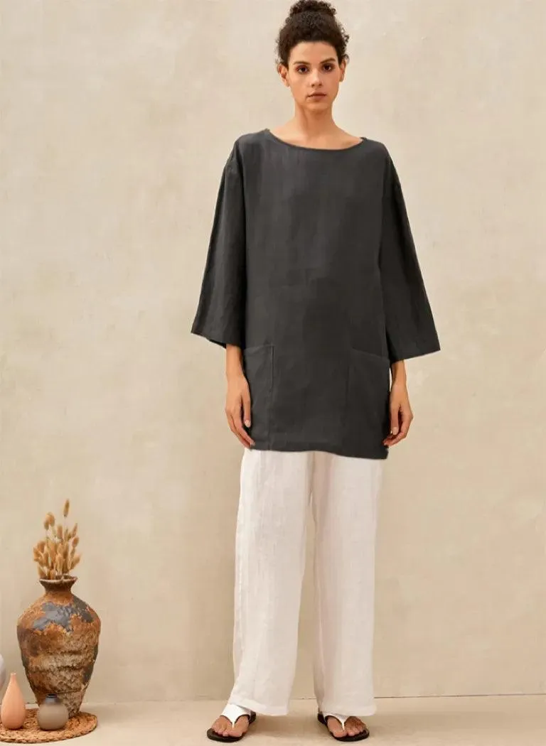 100% Linen Loose Long Shirt LILY sold by Lintico product image thumbnail 4