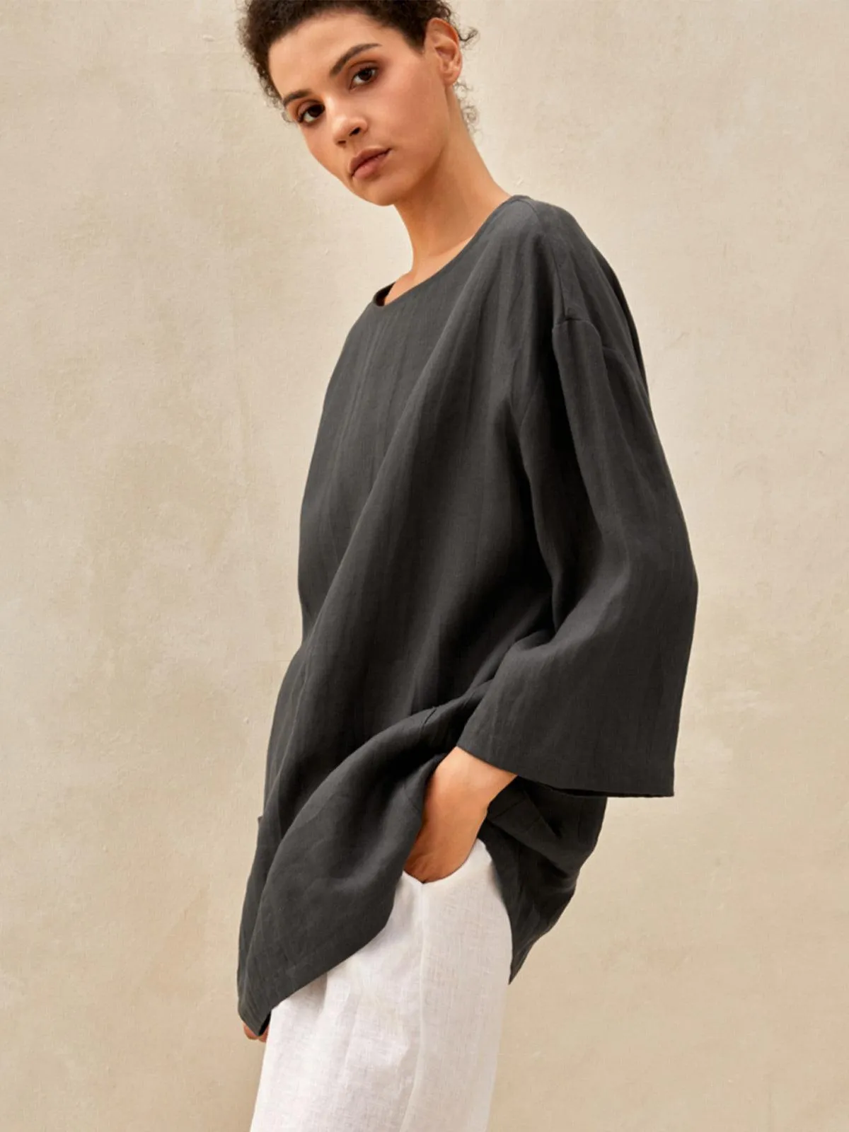 100% Linen Loose Long Shirt LILY sold by Lintico product image thumbnail 2