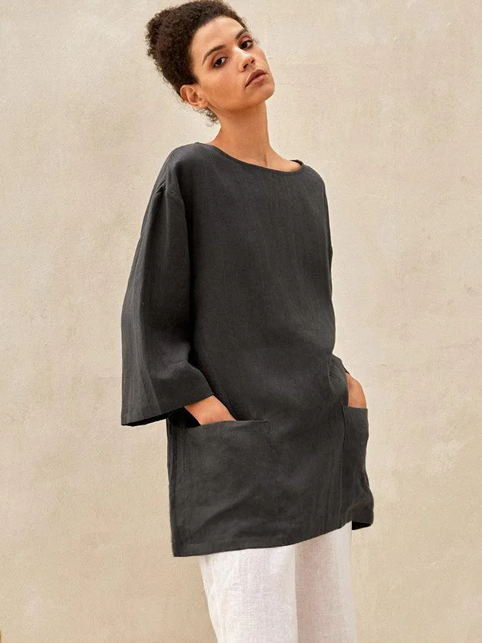 100% Linen Loose Long Shirt LILY sold by Lintico
