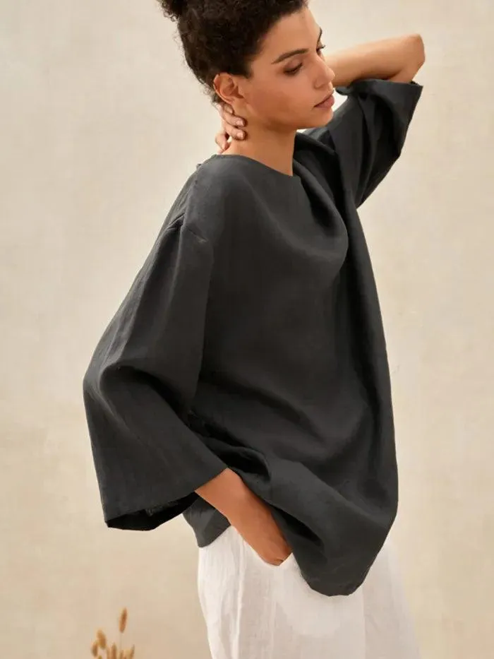 100% Linen Loose Long Shirt LILY sold by Lintico product image thumbnail 3