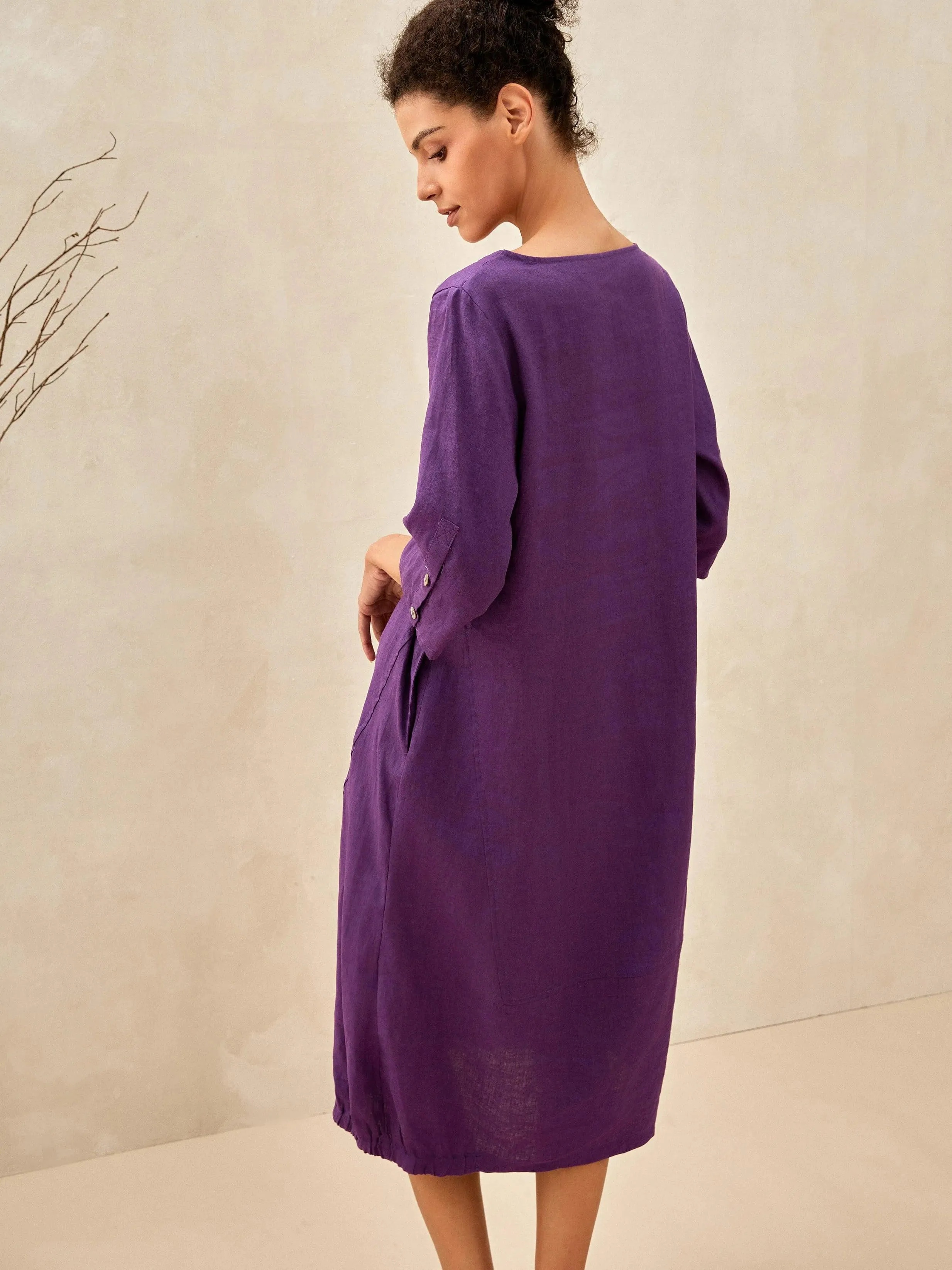 100% Linen Collarless Mid-Length Dress SOFIA sold by Lintico product image thumbnail 3