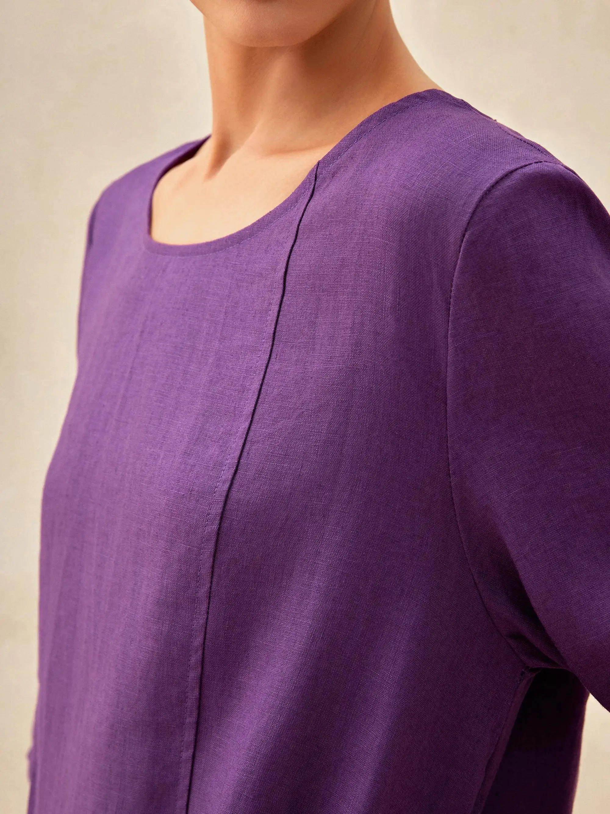 100% Linen Collarless Mid-Length Dress SOFIA sold by Lintico product image thumbnail 5