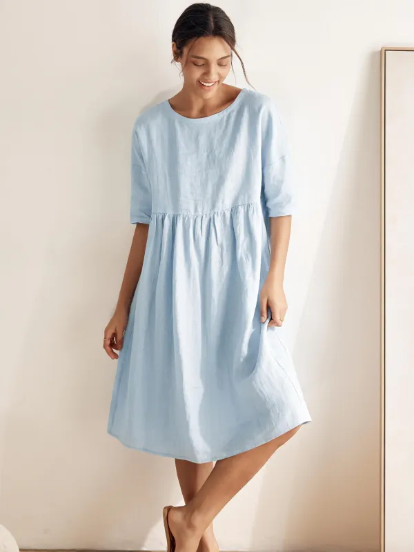 100% Linen A-Line Midi Dress VALENCIA sold by Lintico