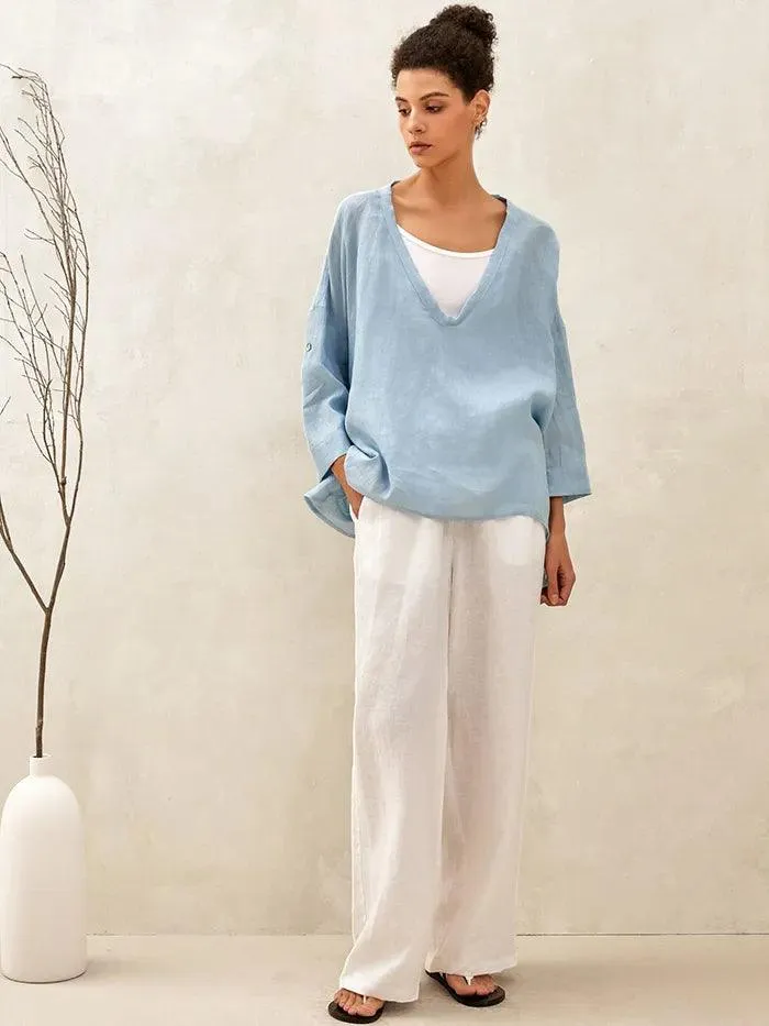 100% Linen Delicate Deep V-Neck Over Top KAIA sold by Lintico product image thumbnail 5