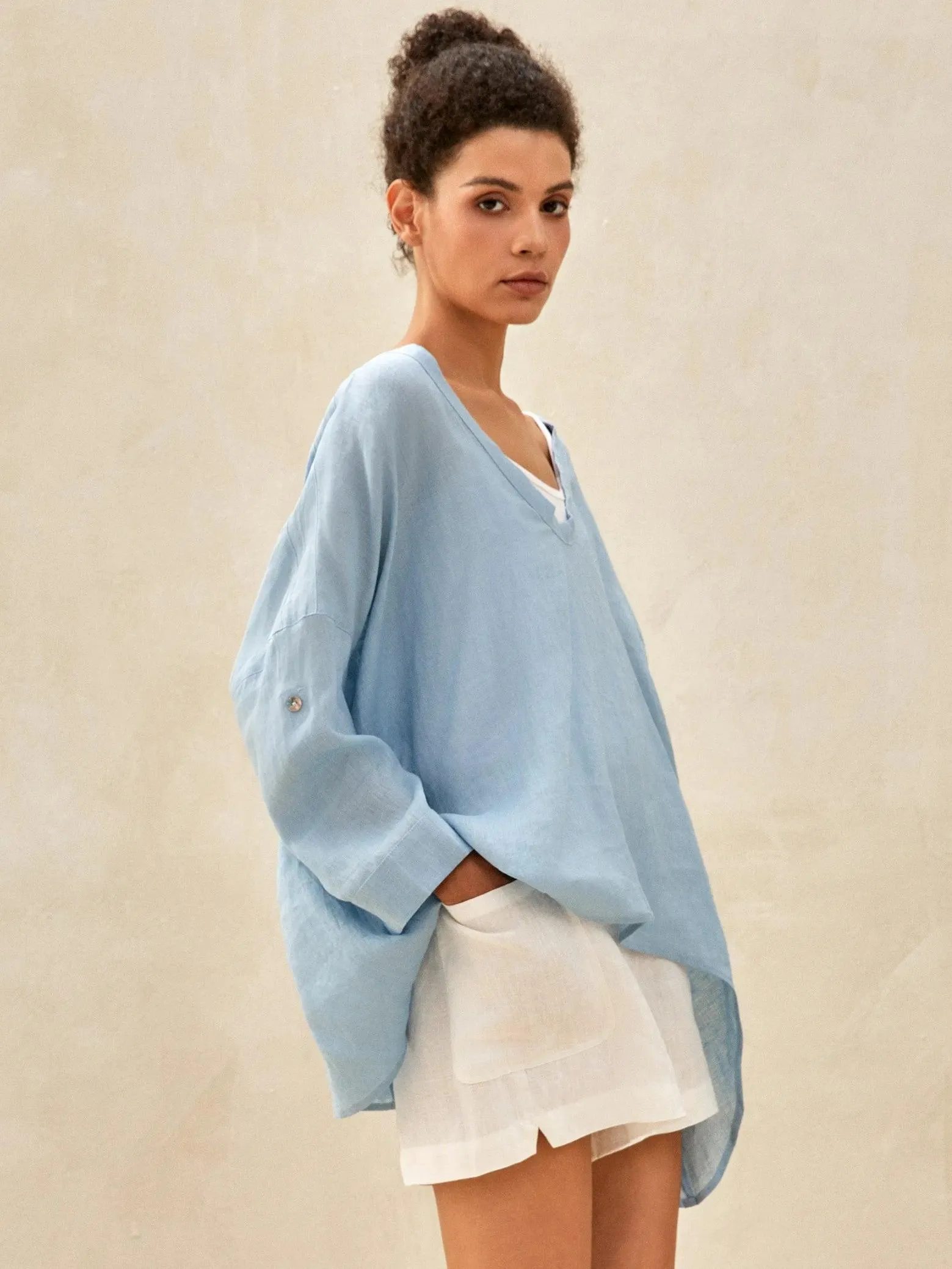 100% Linen Delicate Deep V-Neck Over Top KAIA sold by Lintico product image thumbnail 2