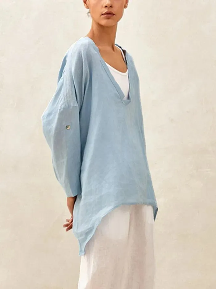 100% Linen Delicate Deep V-Neck Over Top KAIA sold by Lintico product image thumbnail 4