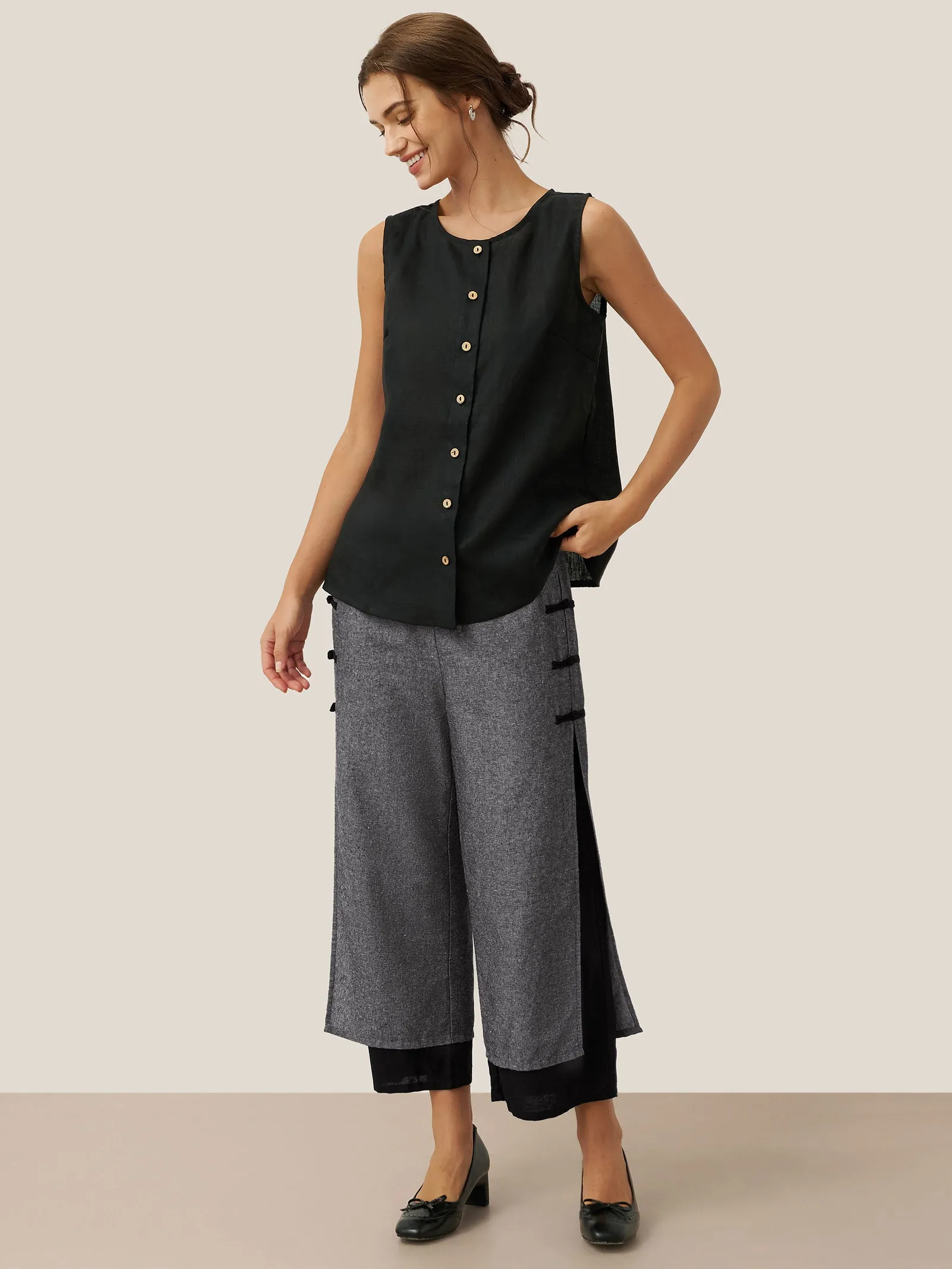 Linen Double Layer Handmade Capri Pants STELLA sold by Lintico product image thumbnail 5