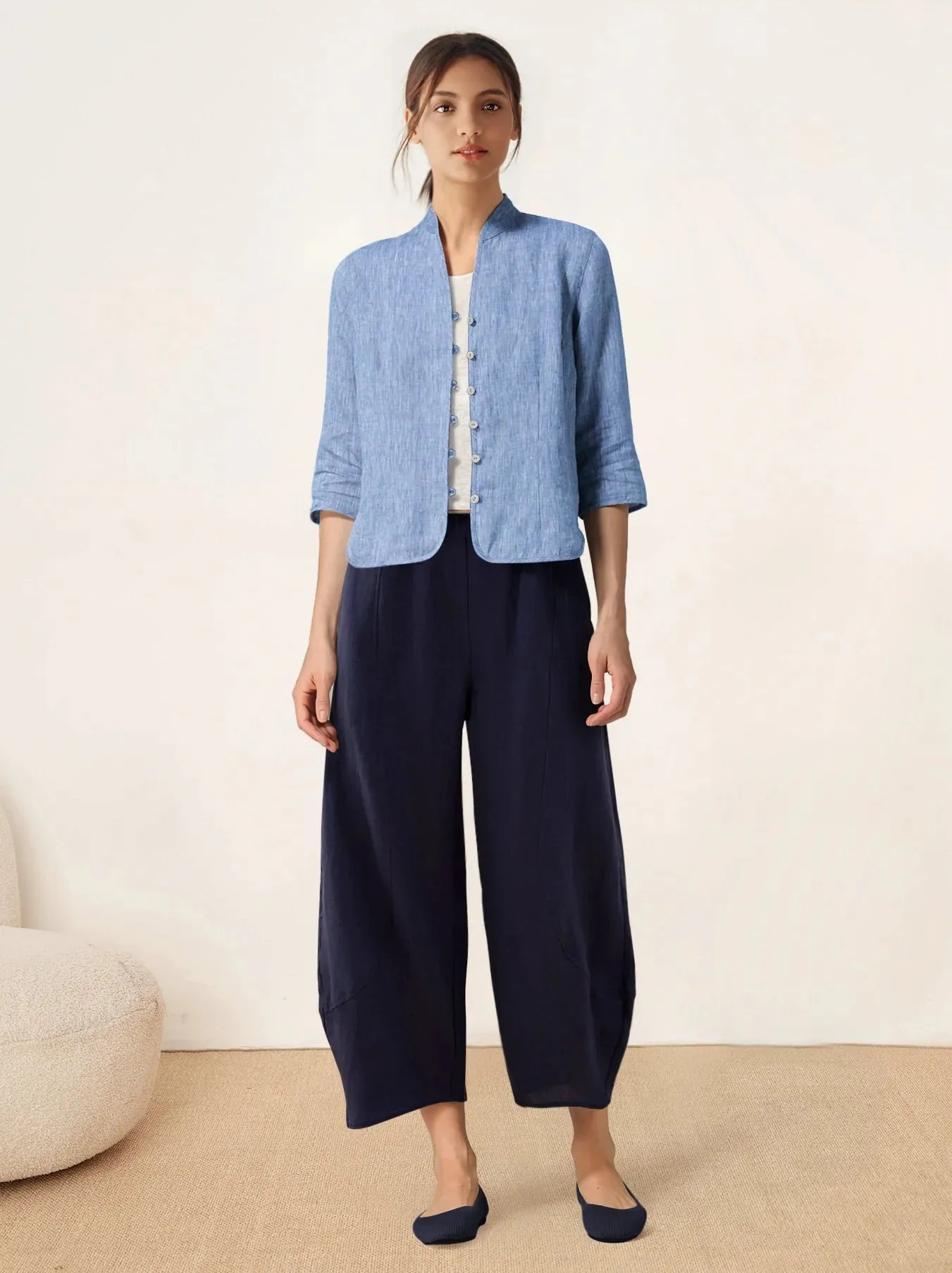 100% Linen Hand Button Fitted Jacket AMELIA sold by Lintico product image thumbnail 3