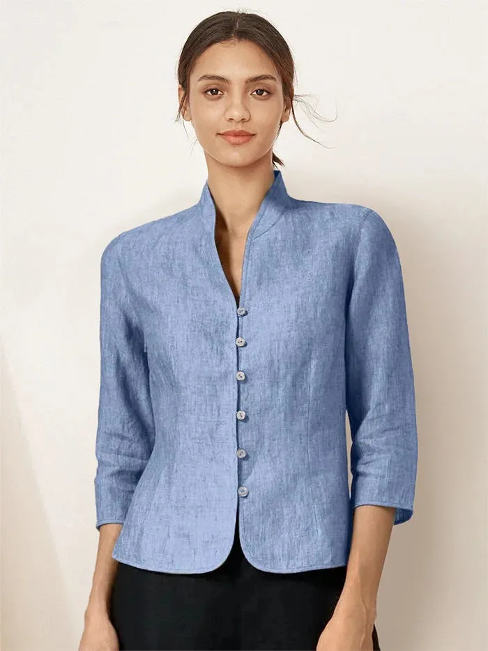 100% Linen Hand Button Fitted Jacket AMELIA sold by Lintico