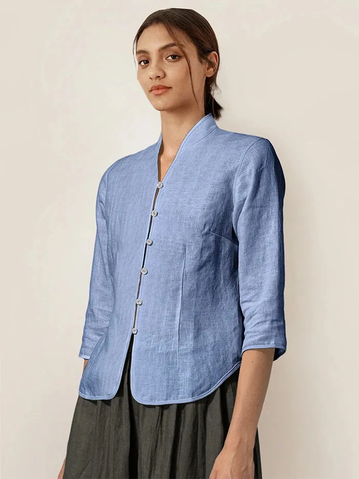 100% Linen Hand Button Fitted Jacket AMELIA sold by Lintico product image thumbnail 4