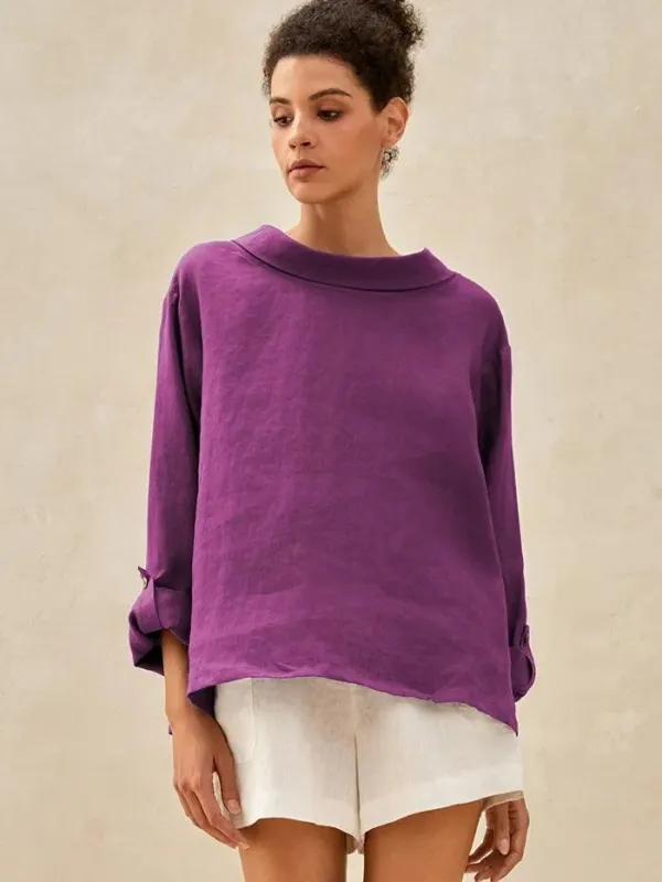 100% Linen Draped Neck Top HOLLIS sold by Lintico