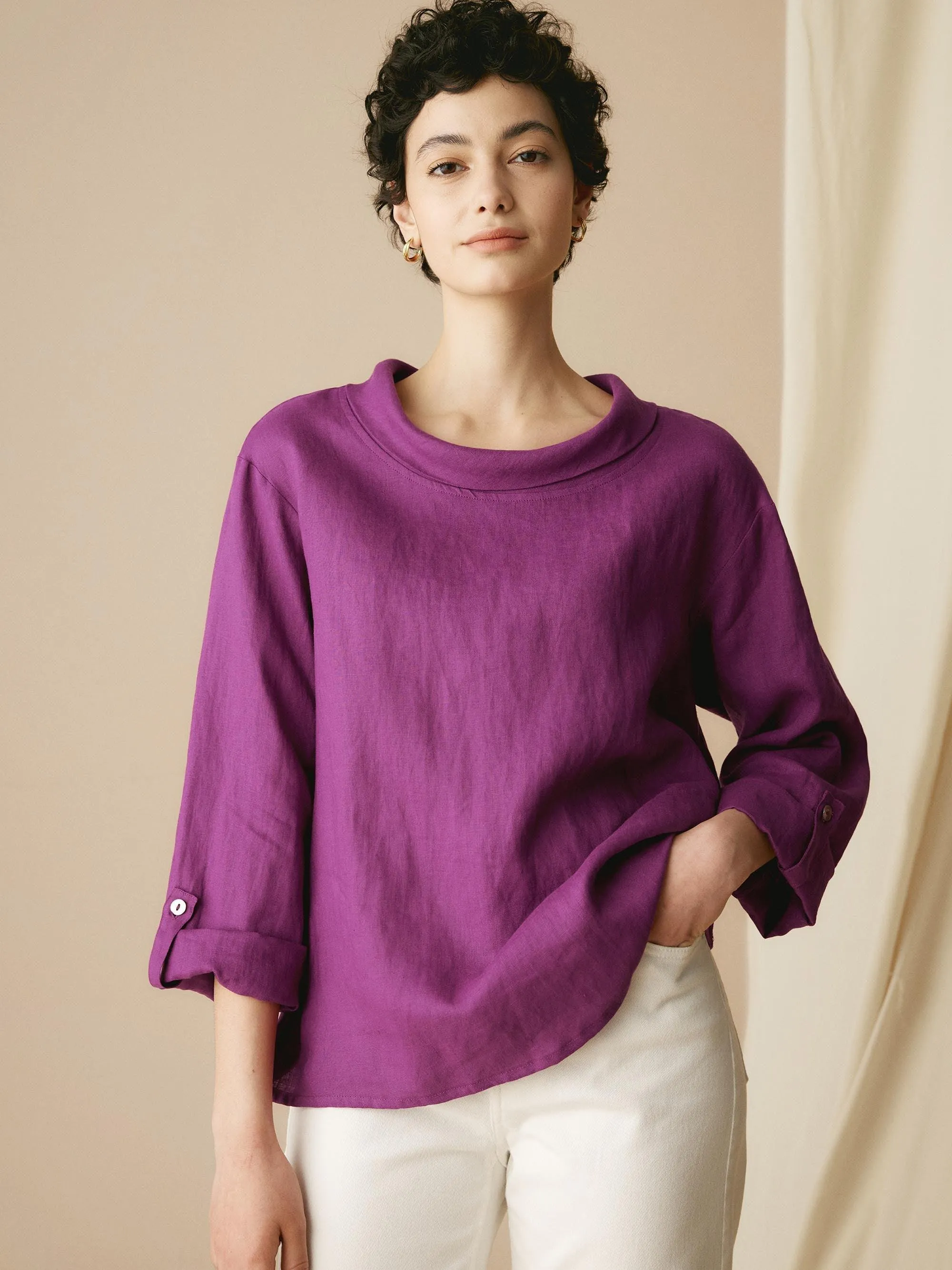 100% Linen Draped Neck Top HOLLIS sold by Lintico product image thumbnail 5