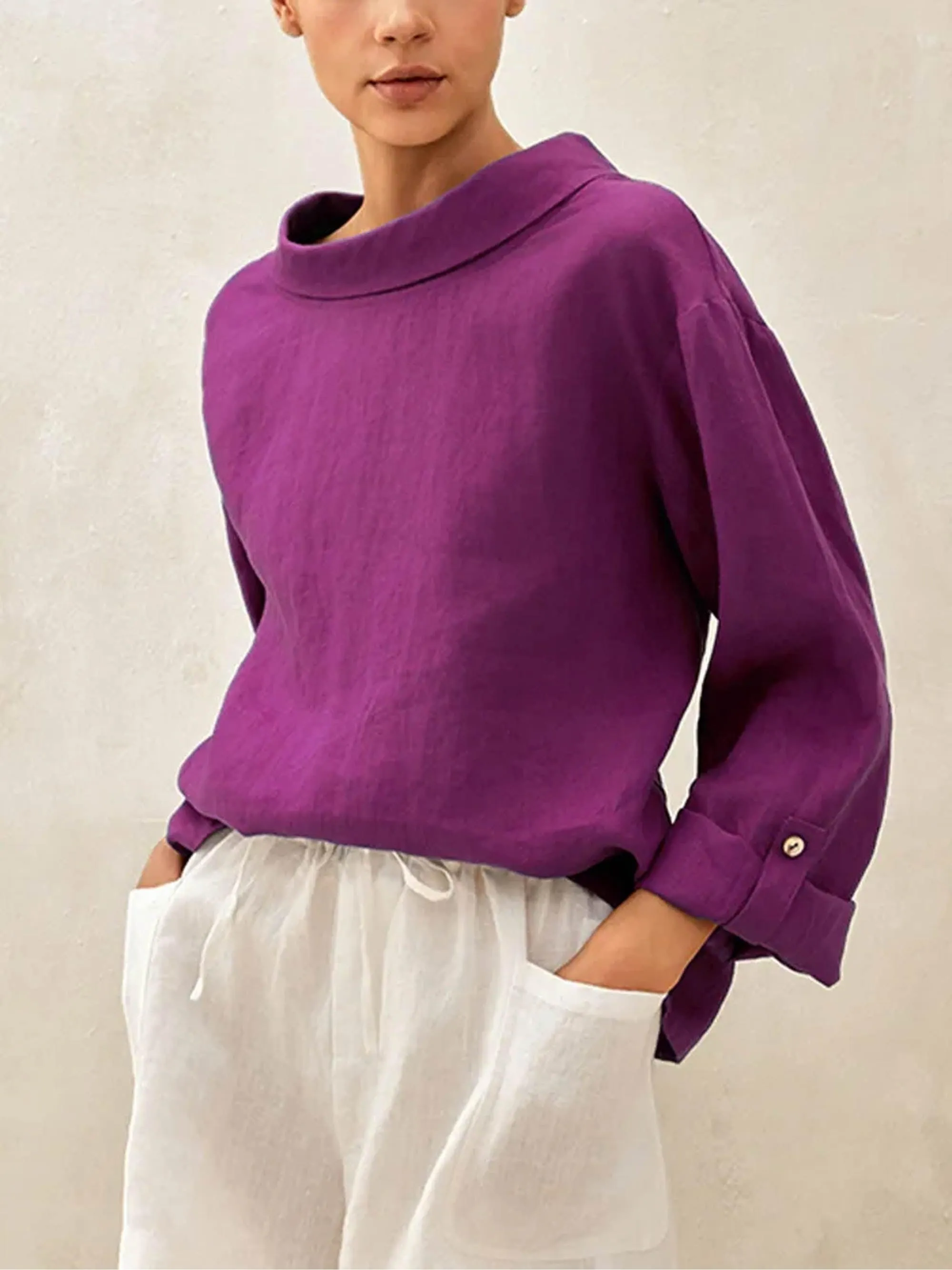 100% Linen Draped Neck Top HOLLIS sold by Lintico product image thumbnail 2