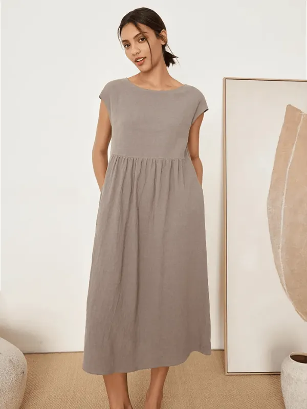 100% Linen Cap Sleeve Washed Maxi Dress JOAN sold by Lintico