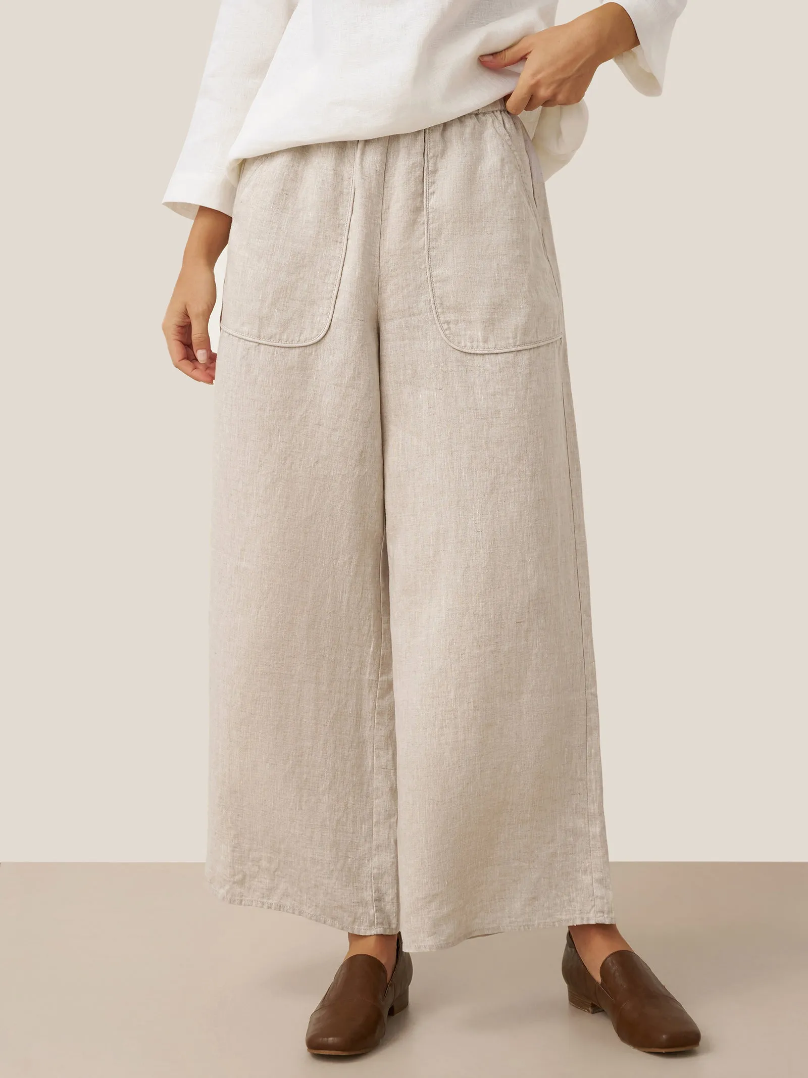 100% Linen Pocket Wide Leg Pants THALIA sold by Lintico