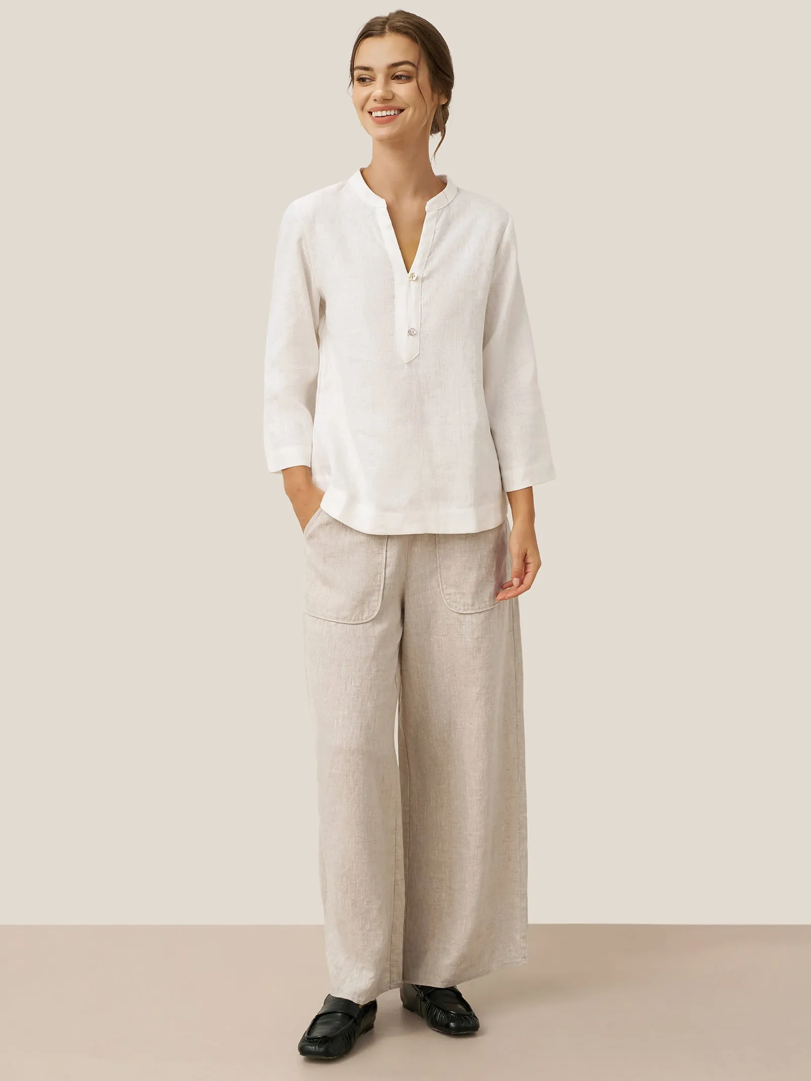 100% Linen Pocket Wide Leg Pants THALIA sold by Lintico product image thumbnail 5