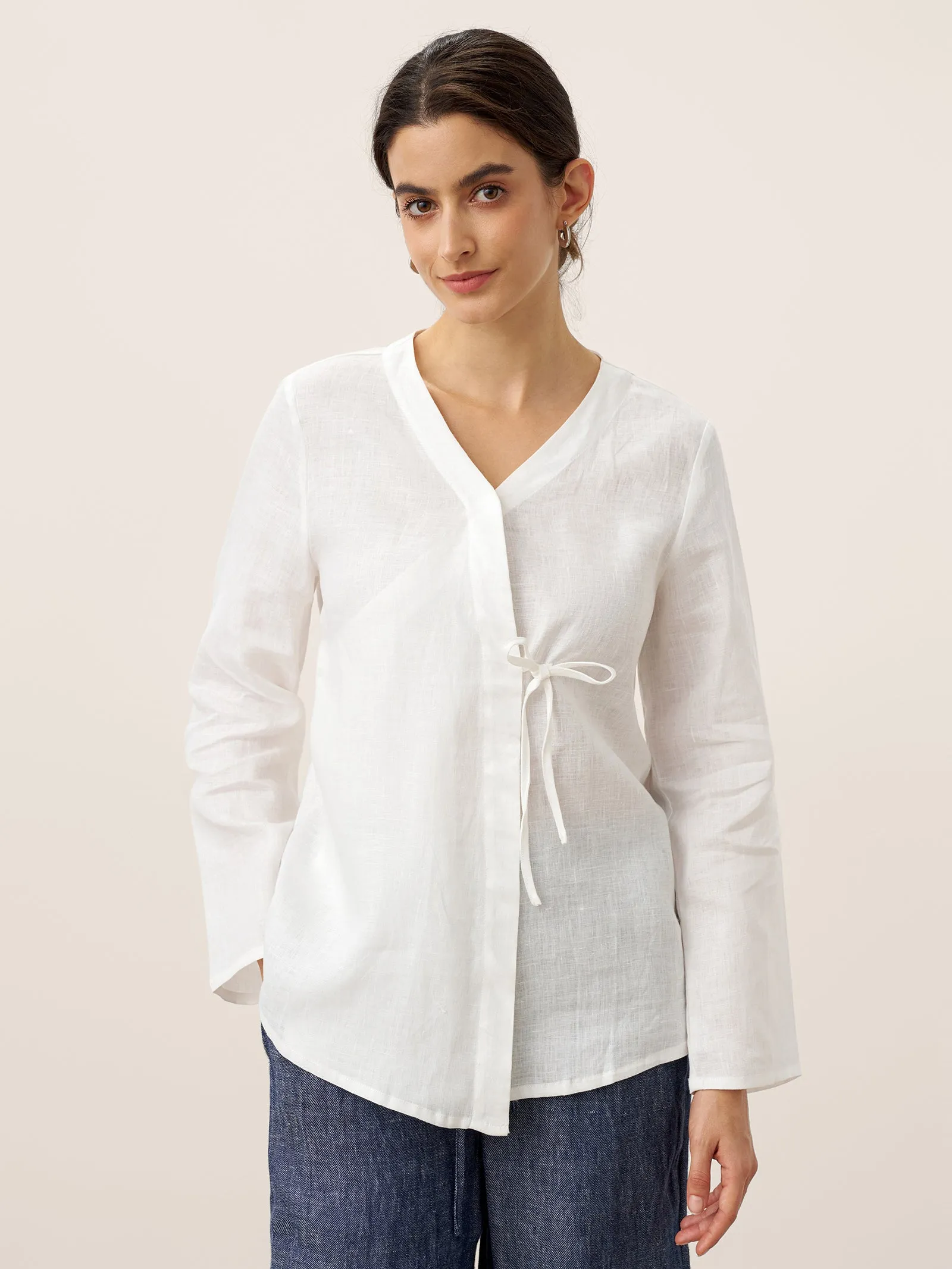 100% Linen Tie Cardigan Top DAKOTA sold by Lintico product image thumbnail 4
