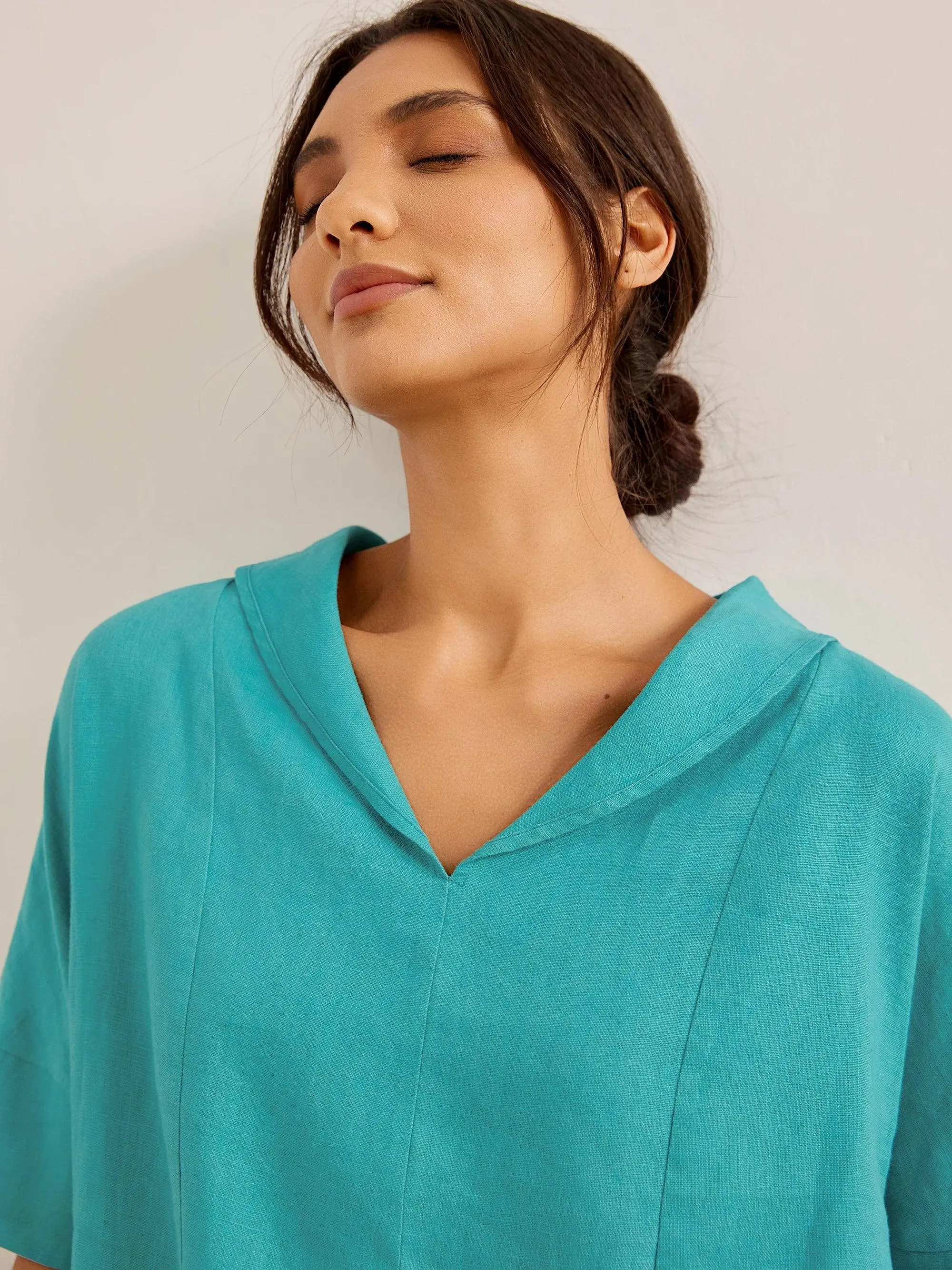 100% Linen V-Neck Short Sleeve Shirt SIERRA sold by Lintico product image thumbnail 4