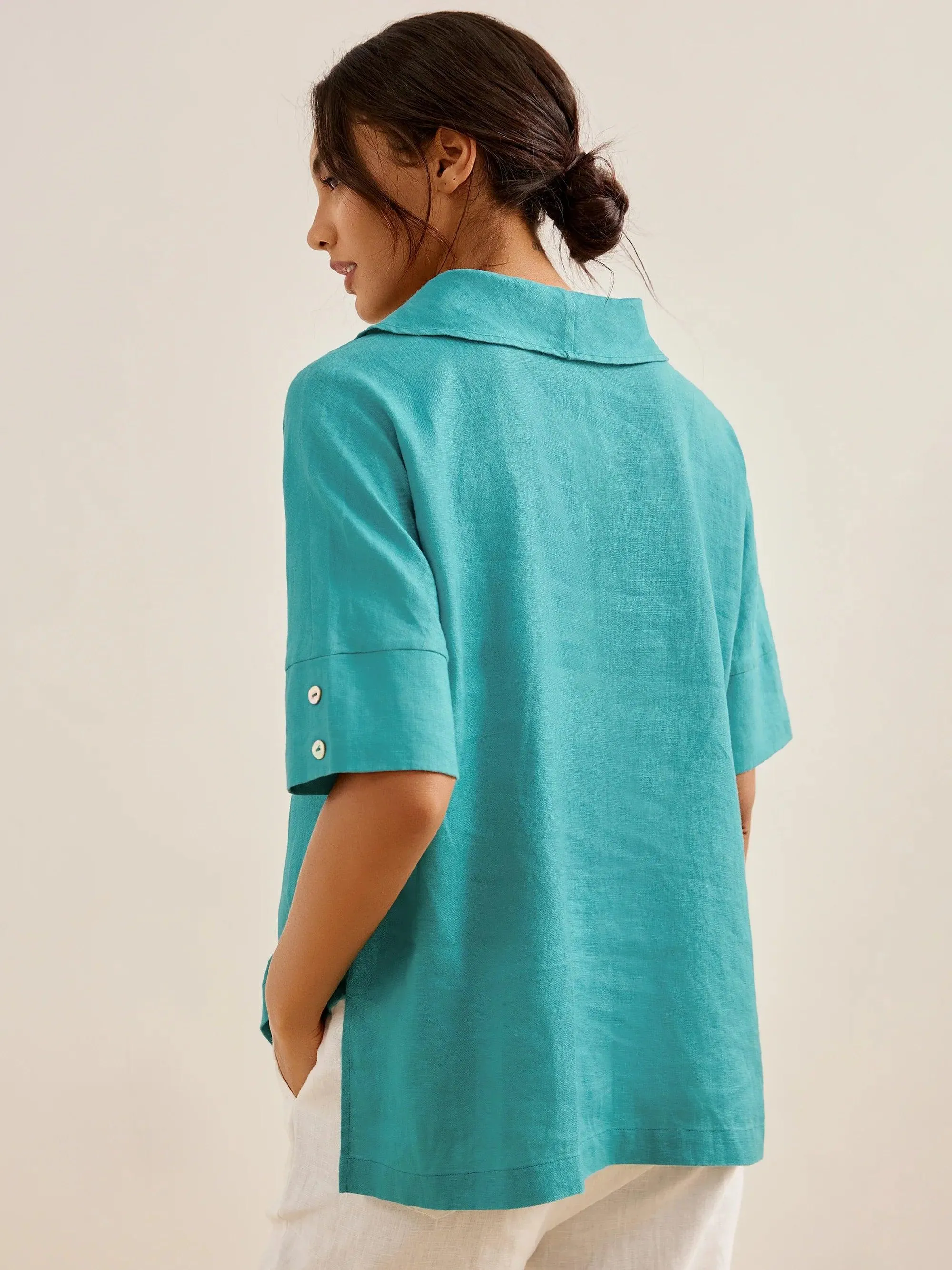 100% Linen V-Neck Short Sleeve Shirt SIERRA sold by Lintico product image thumbnail 3