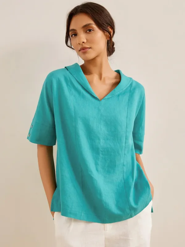 100% Linen V-Neck Short Sleeve Shirt SIERRA sold by Lintico