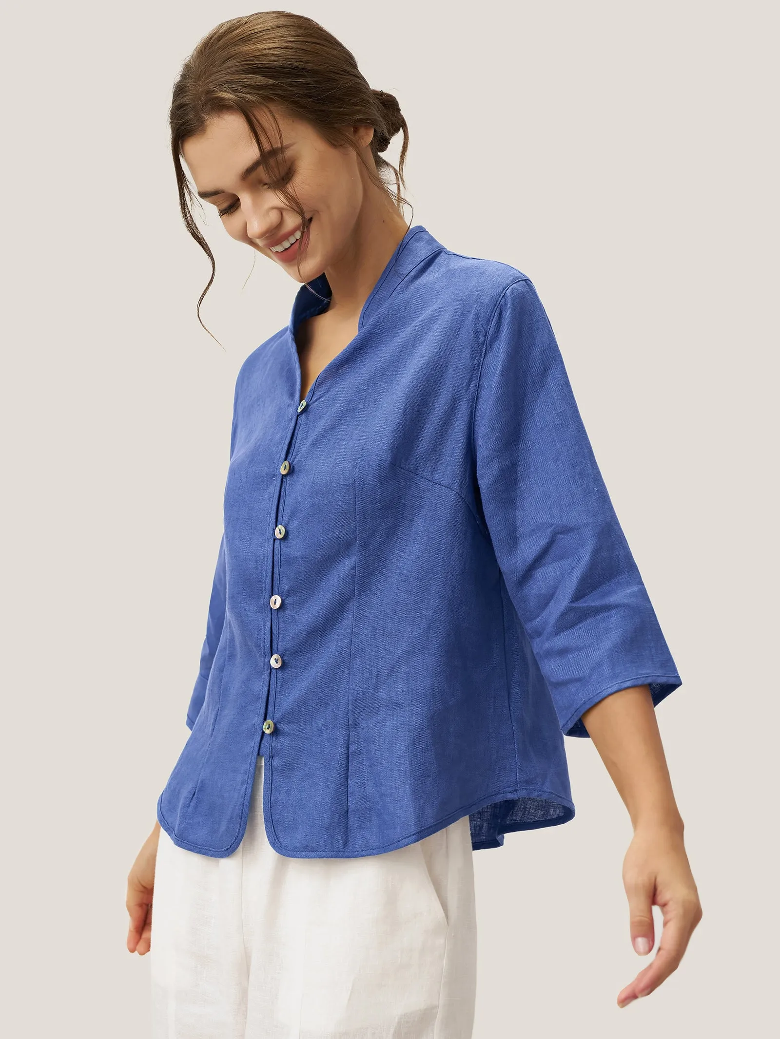 100% Linen Hand Button Fitted Jacket AMELIA sold by Lintico product image thumbnail 2